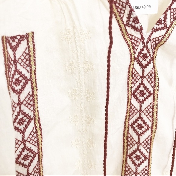 American Eagle Embroidered Peasant Top Sz Small - Picture 7 of 8